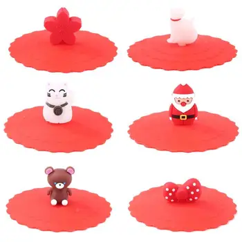 

Hot Sale Silicone Cup Cover Delicate Design Cartoon Clear Red Cherry Silicone Cup Cover Heat-resistant Leakproof Reuse Lid