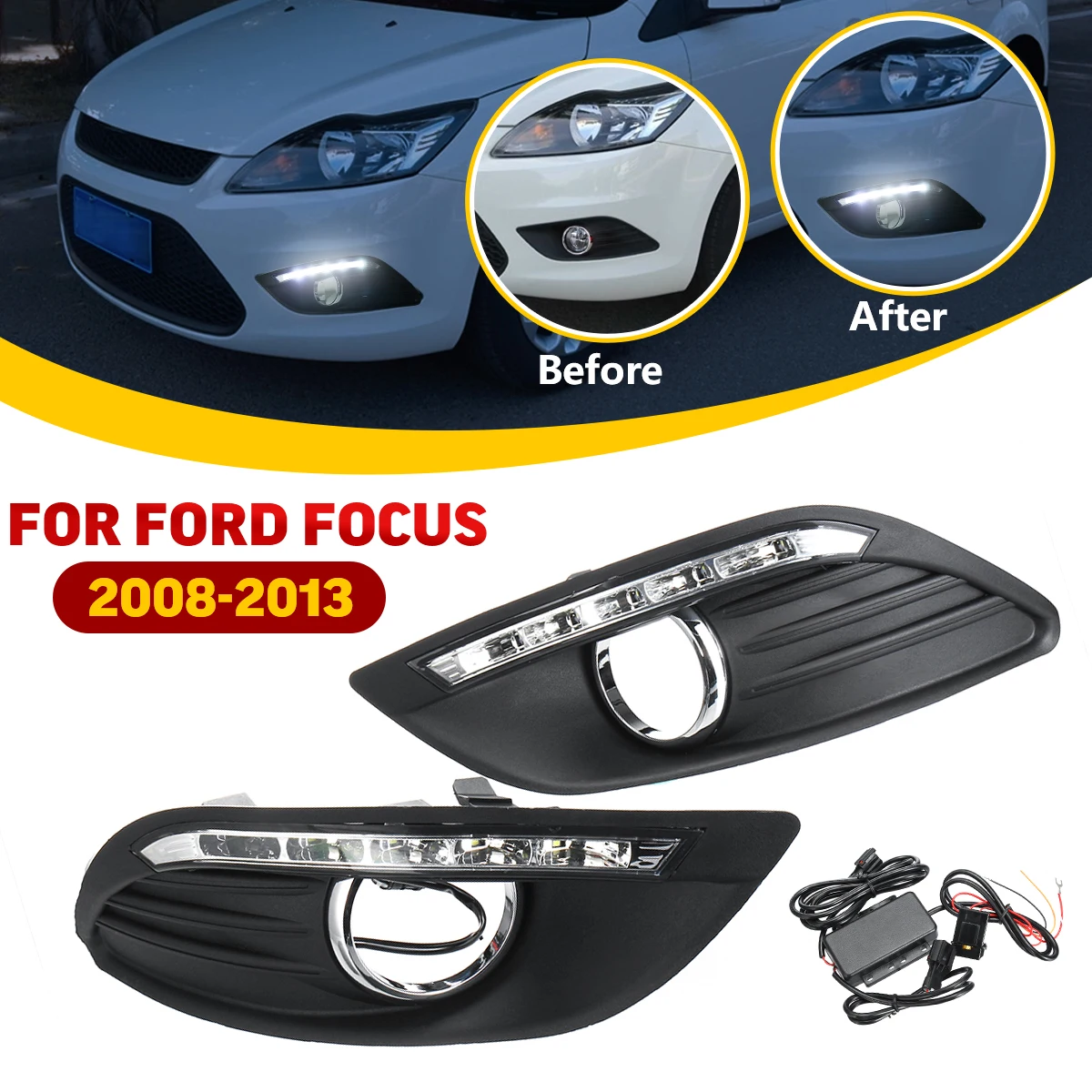 Дневные ходовые огни Светодиодные ДХО для Ford Focus mk2 2 2008 2009 2010 2011 2012 2013 дневные