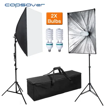 

capsaver 2 Set 50*70cm Softbox Diffuser Light Photography Lamp Studio Light Photo Equipment E27 Lamp Holder with Bulbs 2M Tripod