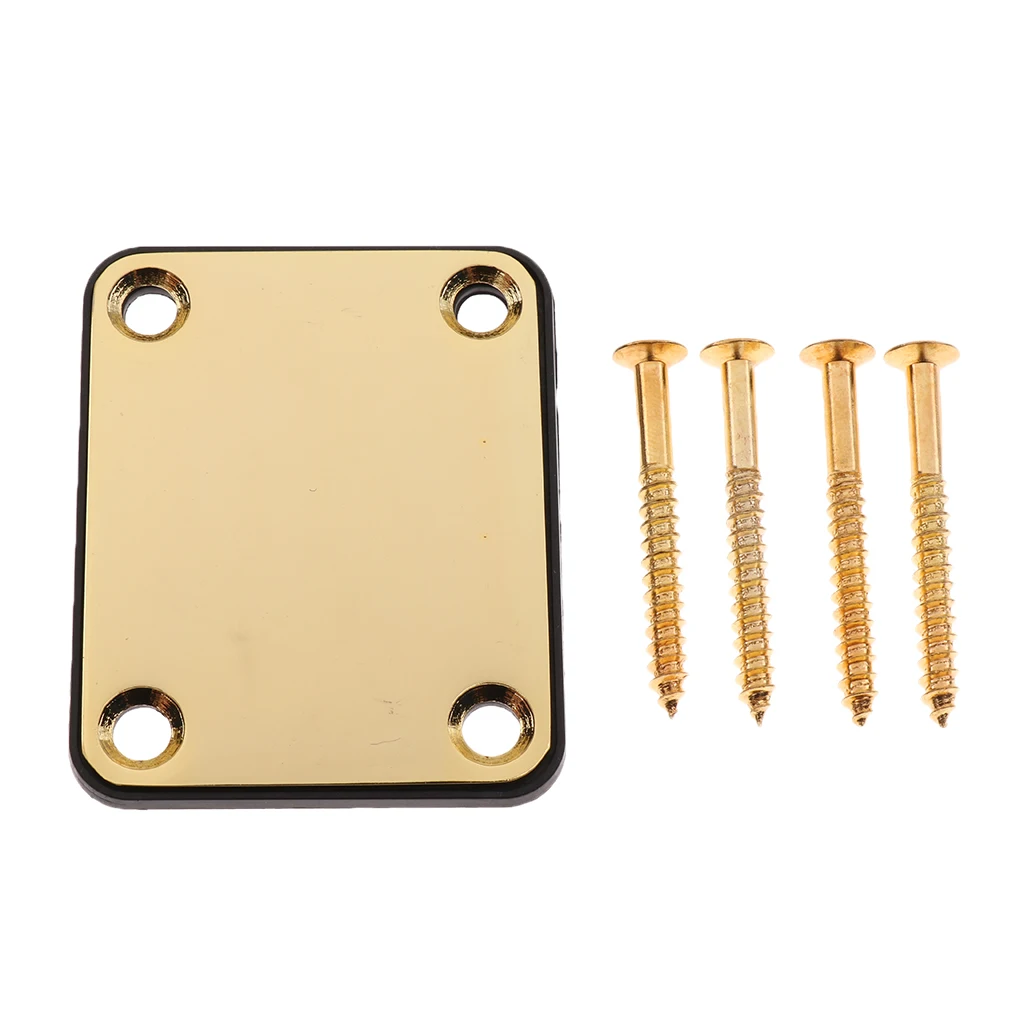 Metal Neck Plate with Screws for Electric Guitar/Electric Bass, Golden