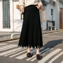 Осень-зима, модная женская повседневная юбка с высокой талией и кисточками