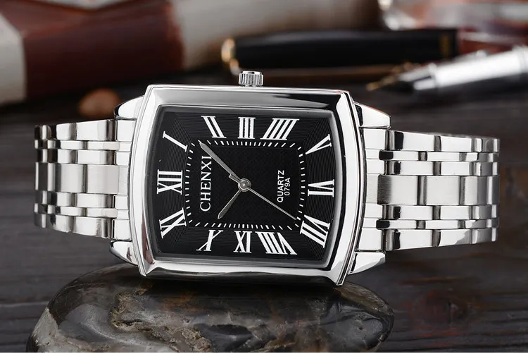 Chenxi мужские часы Модные прямоугольные часы Мужские кварцевые часы из нержавеющей стали мужские часы в повседневном стиле пара часы horloge heren - Цвет: 166079AMen Black