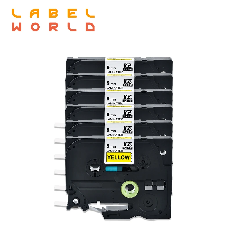 

6 PACK Label World TZe-621 label tape Black on Yellow tape Compatible for brother P-TOUCH label printer 9mm ribbon TAPES
