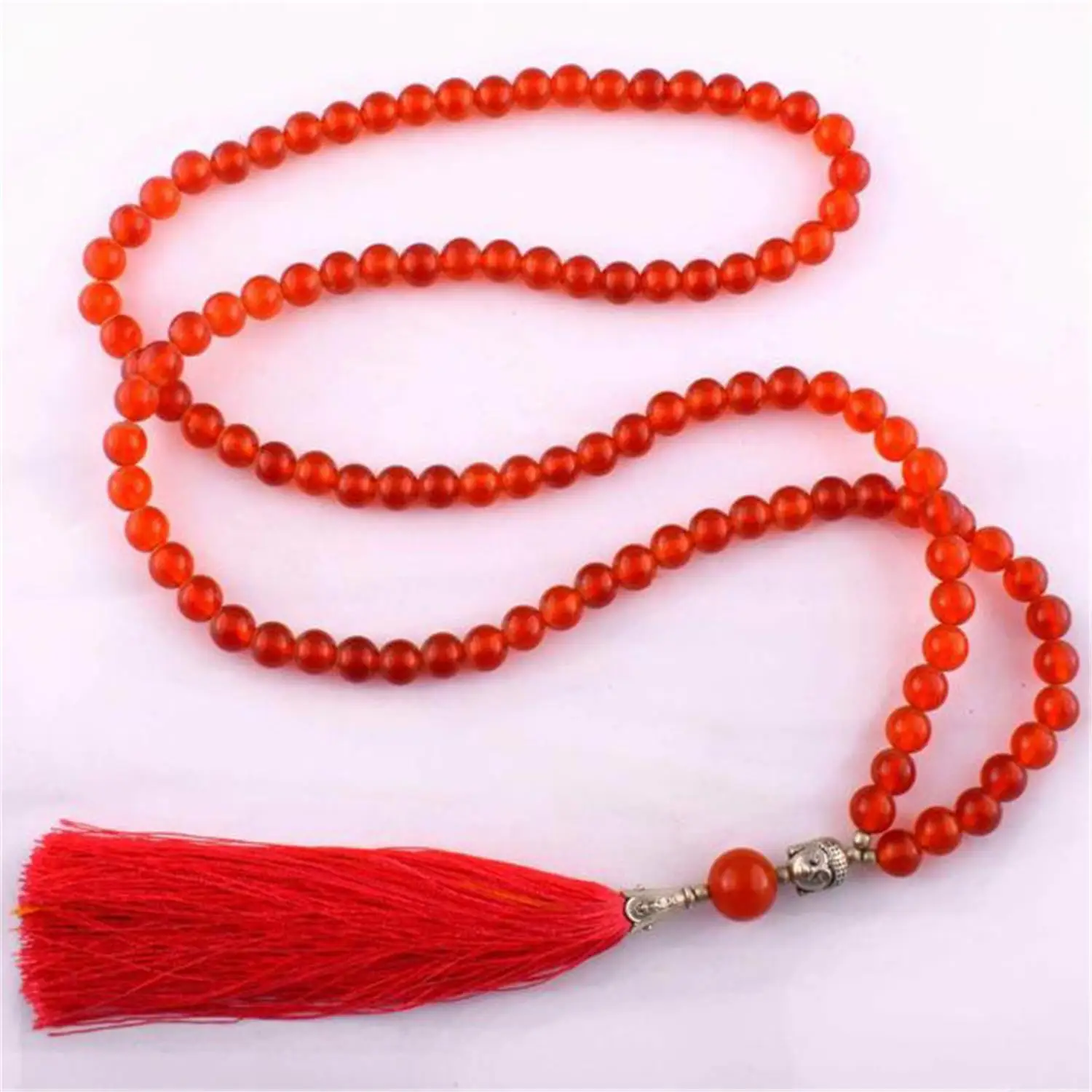8mm Red Stone 108 Beads Handmade Tassel Necklace Religious Meditation Classic Wristband Spirituality Japa