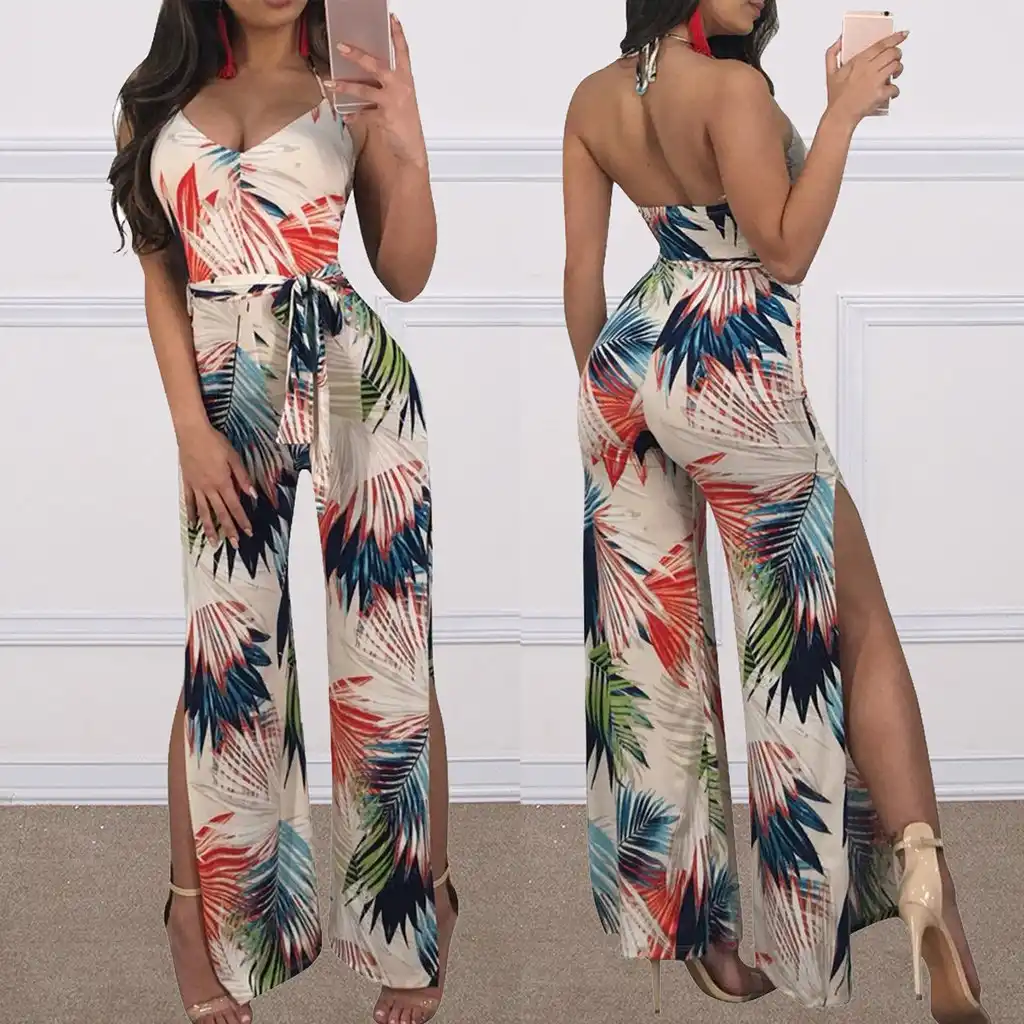 tropical leaf jumpsuit