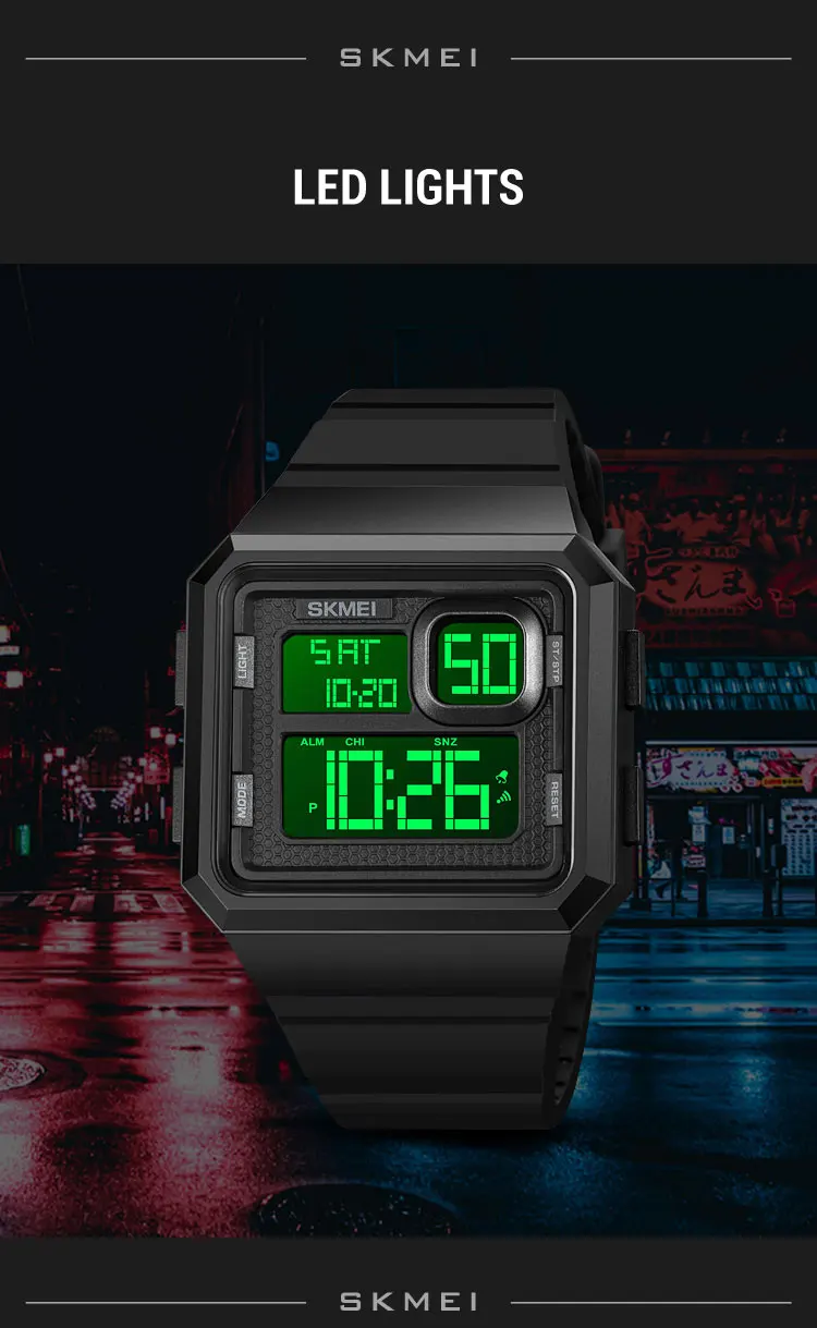 SKMEI New Fashion Simple Design Digital Watch For Men Waterproof 2Time Led Light Display Alarm Clock Electronic Countdown Watch