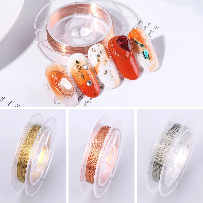 

1 Roll Copper Wire Nail Art Decoration Charm Line DIY Design 3D Tips Gold Silver Rose Gold Rhinestones Jewelry Manicure Supplies
