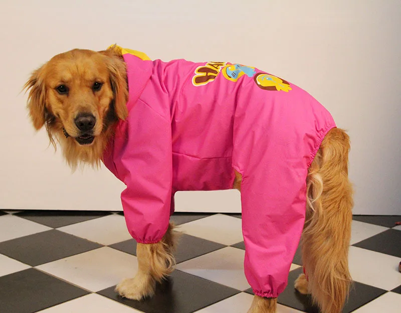 Candy Color Four-legged Waterproof Raincoat for All Seasons Medium and Large Dog Golden Retriever/ Labrador/Alaskan Pet Clothing - Цвет: rose red