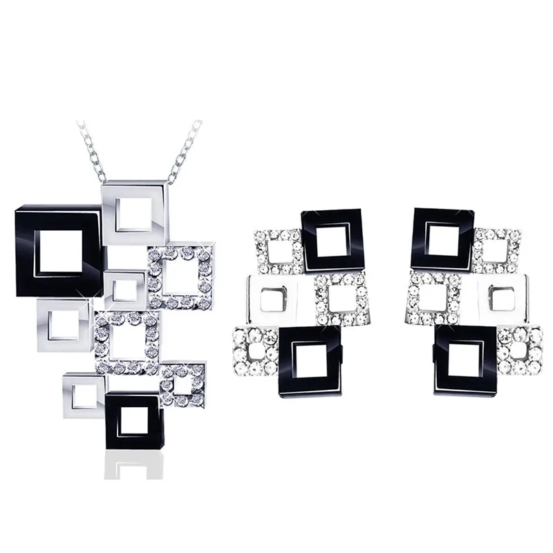 Европа и США ювелирный костюм Кубик Рубика абстрактный сифанг головоломка ожерелье серьги кольцо комплект ювелирных изделий