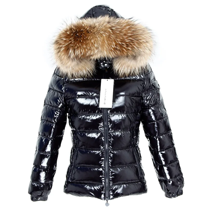 Зимняя куртка для женщин, пальто с натуральным мехом, парки с подкладкой из утиного пуха, пальто с воротником из натурального меха енота, теплая черная уличная одежда - Цвет: 1