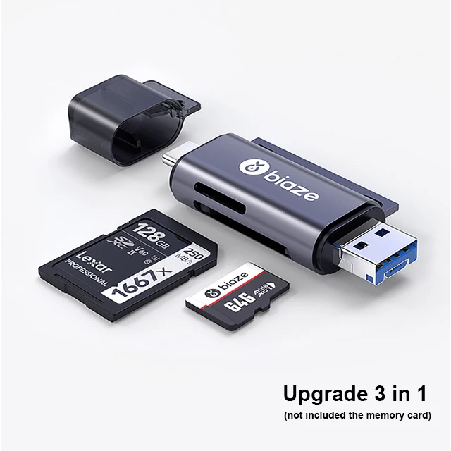 Biaze USB-C кард-ридер USB 2,0 Micro SD TF карты OTG карта памяти адаптер для ПК ноутбуков телефонов Тип C Micro USB SD кард-ридер - Цвет: Upgrade 3 in 1