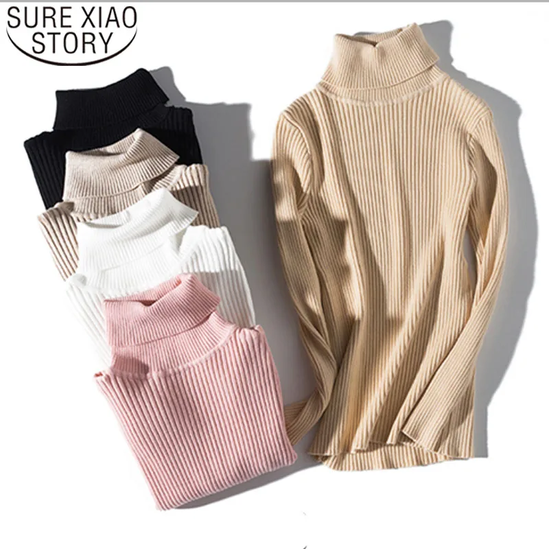 

Women Sweater 2019 Long Sleeve Turtleneck Knitted Sweaters Casual Solid Pullovers Soft Winter Sweater Women 5792 50