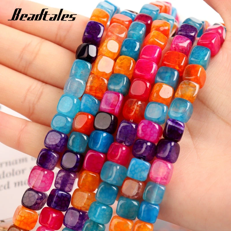 

8x8mm Agates Beads Mixcolor Cube Square Natural Stone Loose Spacer Beads For Jewelry Making DIY Charms Bracelet Necklace 15''