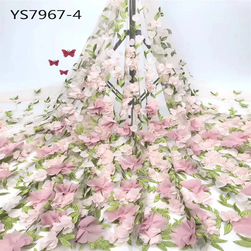 Заводская цена Красивая вышивка маленькие цветы 3D дизайн Дубай кружевная ткань для платья - Цвет: 4