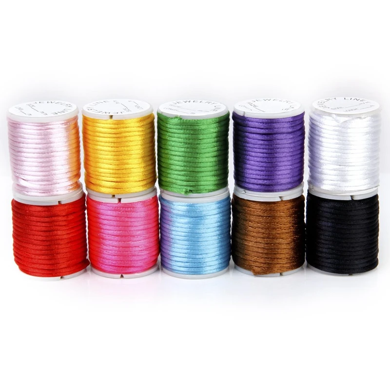 10x Nylon wire rolls Rope waxing of mixing colors for string of bead 2 mm 4 m/roll
