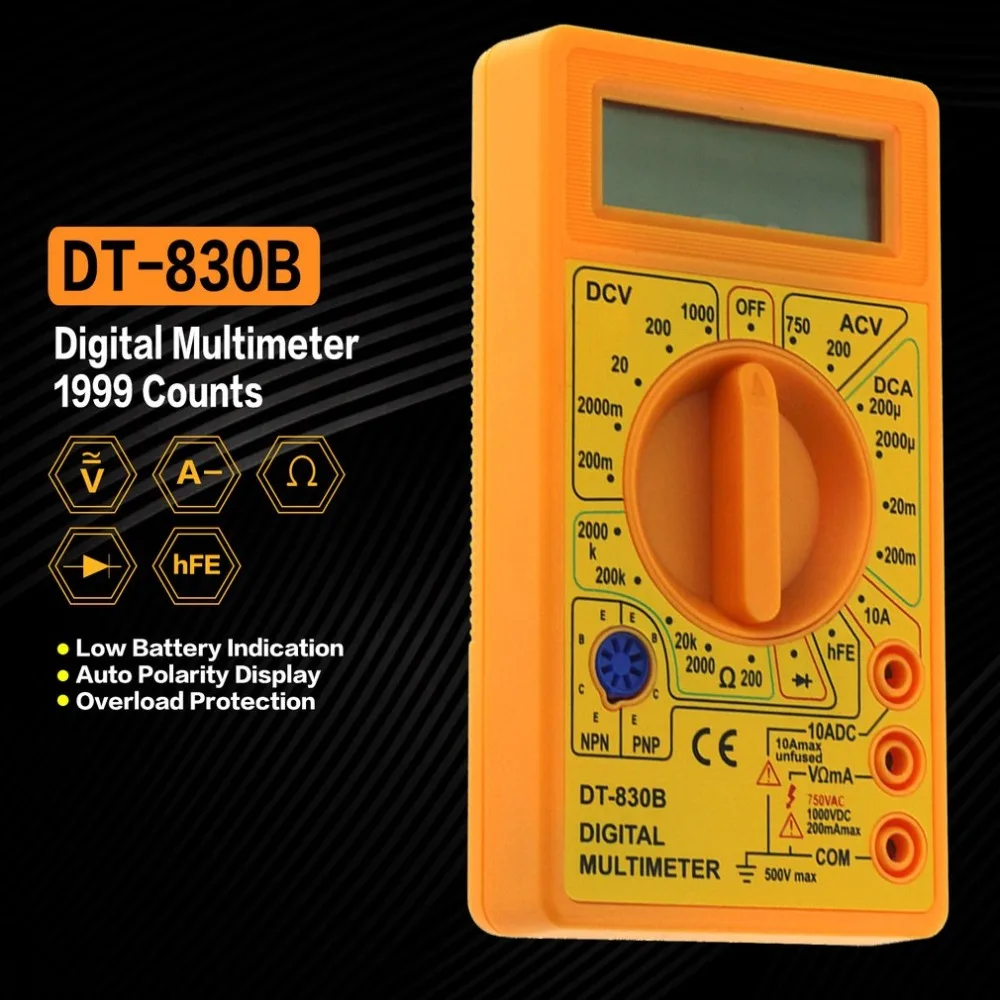 DT-830B Mini Pocket Digital Multimeter 1999 Counts AC/DC Volt Amp Ohm Diode hFE Tester Ammeter Voltmeter Ohmmeter