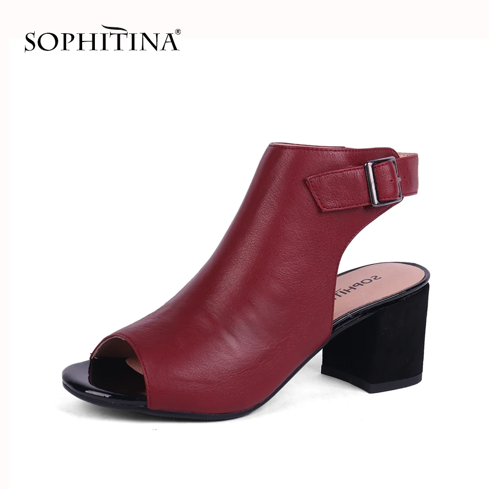 

SOPHITINA Fashion Design Buckle Sandals High Quality Genuine Leather Comfortable Square Heel Shoes Solid Women's New Sandals X09
