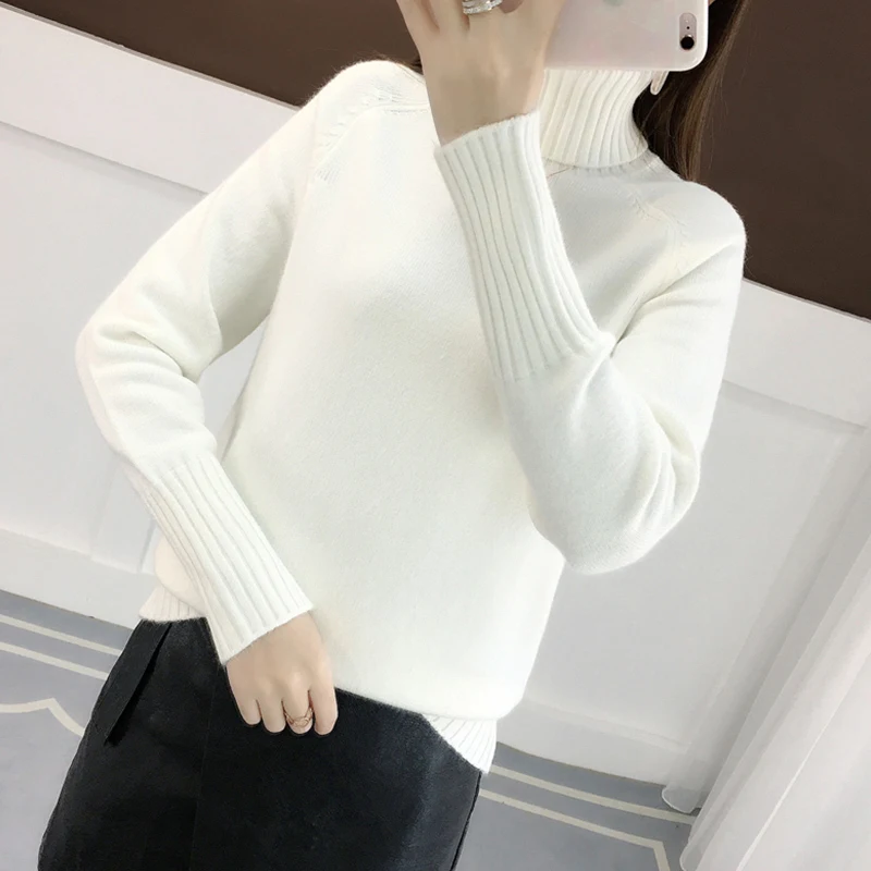 PEONFLY толстый теплый зимний пуловер свитер женский длинный рукав сплошной цвет вязаный свитер водолазка женский джемпер женские топы