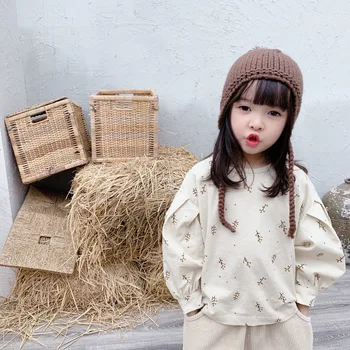 

Baby Girls Shirt Korean Cute Printed Puff Sleeve Shirt for Girl 2 3 4 5 6 Years Kids Tops and Blouses Children's Clothes Autumn