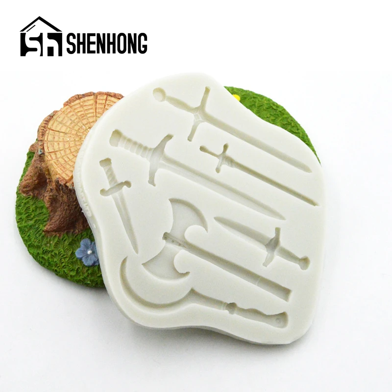 SHENHONG оружие силиконовая форма для помадки торта Печенье Шоколадный крестодер мечи топор шаблон паста декоративные изделия из сахара ручной работы плесень