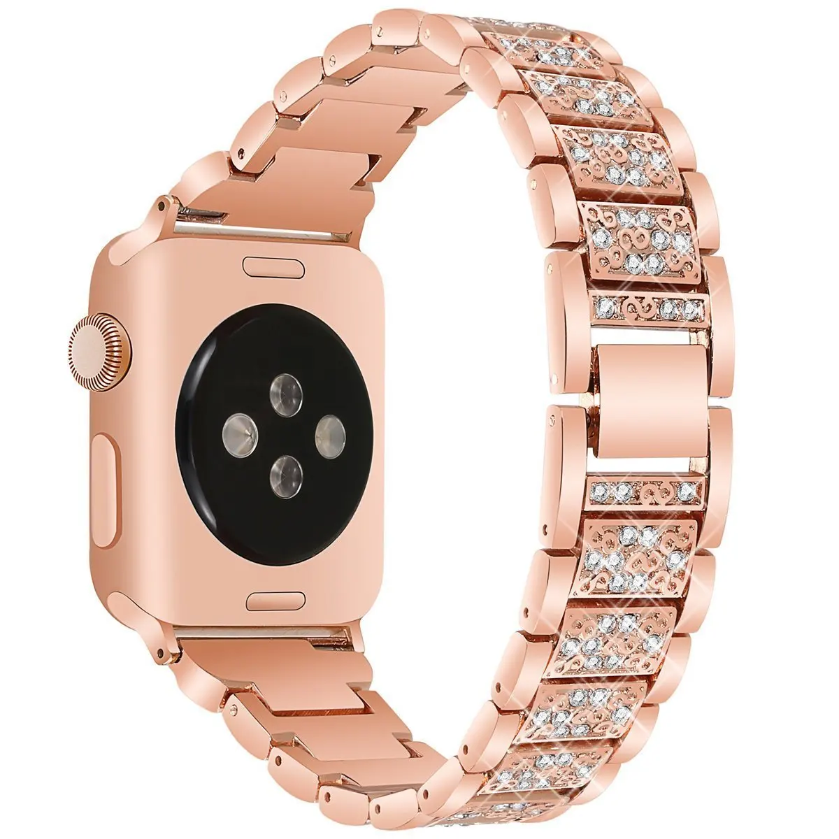 For Apple Watch Band 40mm 44mm 38mm 42mm Diamond Stainless Steel Loop for Apple Watch series 4 3 2 1 iWatch Rose Pink Bracelet