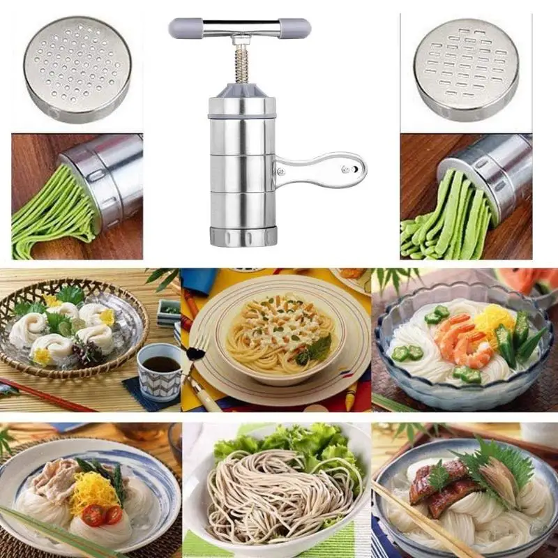 Manual Stainless Steel Noodle Maker Press Pasta Cutter Kitchen Machine Tool Hollow Noodle Machine 5 Head