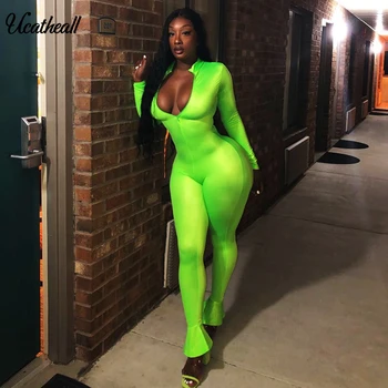 

Front Zipper V Neck Bodycon Jumpsuit Tracksuit Women full bandage skinny Rompers Long Sleeve Bandage Overalls Sexy Jumpsuits