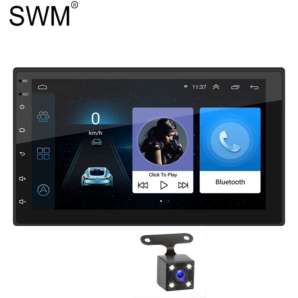 2 Din радио gps навигация Android автомобильный Радио мультимедийный плеер Coche радио рулевое колесо управление камера заднего хода авто радио - Цвет: with 4 Leds Camera