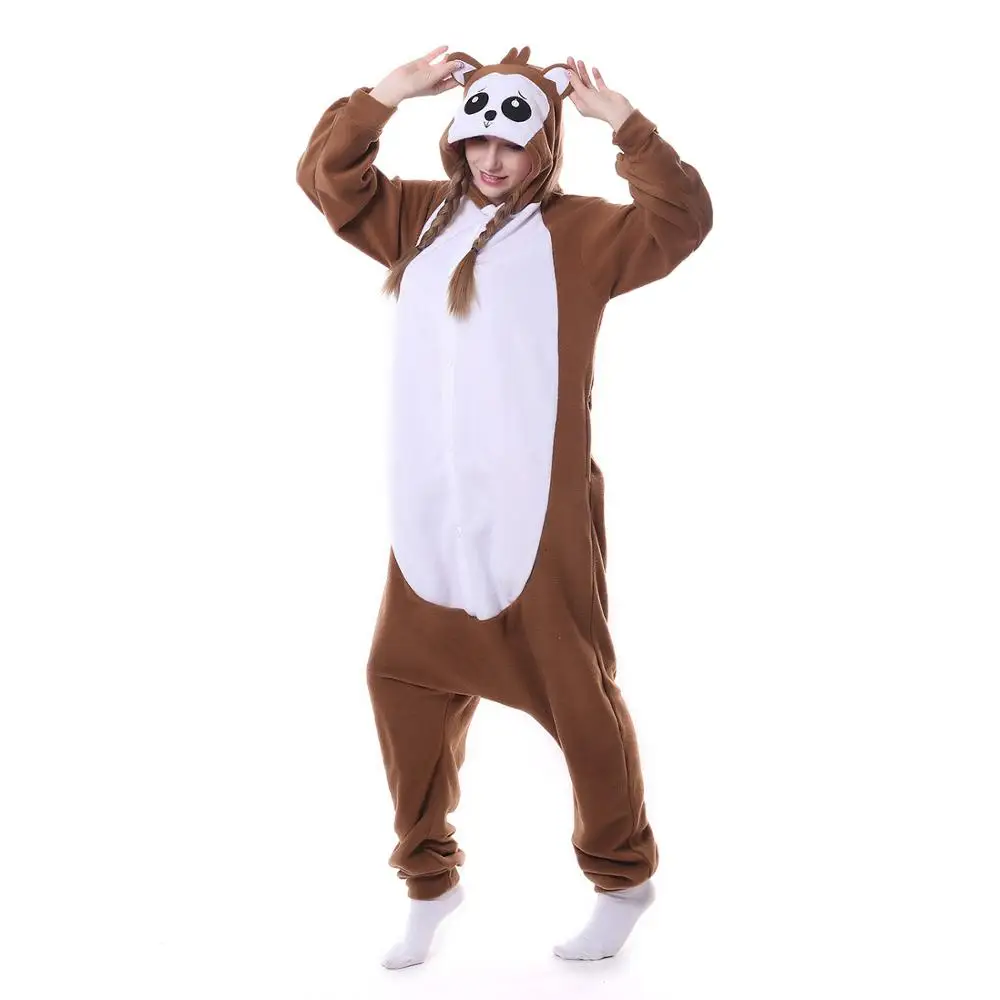 

Animal Monkey Catoon Cosplay Costumes Coffee Color Pajama Onesie Hoodie for Adult Women Men Halloween Sleepwear Fleece Onepiece
