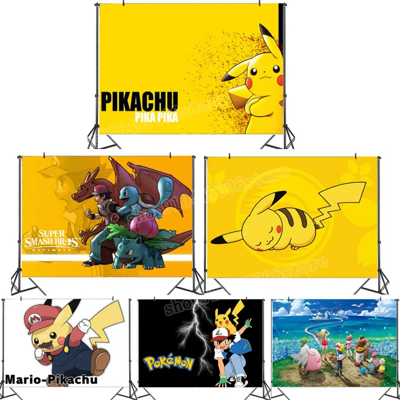 Pokemon Party Backdrop Pikachu Birthday Decoration Kids Room Wall Decor Bulbasaur Charmander Cute Background Children Gifts Toy | Игрушки и