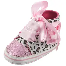 Новинка; Детские леопардовые кроссовки с блестками для маленьких девочек; мягкая подошва; обувь для кроватки; 6-9 месяцев; 12 см; розовый цвет