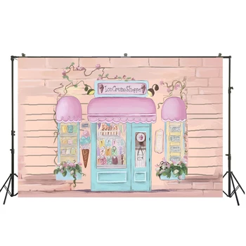 

HUAYI oil painting background cartoon stick figure backdrop photography props ice cream shop photo photography w-3701