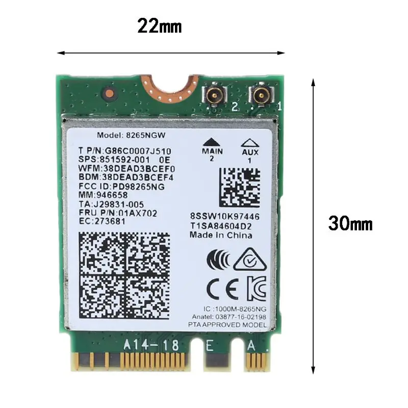 Dual Band 2.4G/5G Wifi Wlan Card for Intel 8265NGW Wireless-AC 8265 NGFF Adapter