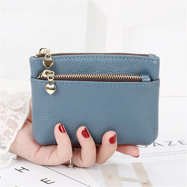 2021 New Leather Coin Purse Women Mini Change Purses Kids Coin Pocket Wallets Key Chain Holder Zipper Pouch Card Holder Wallet light blue