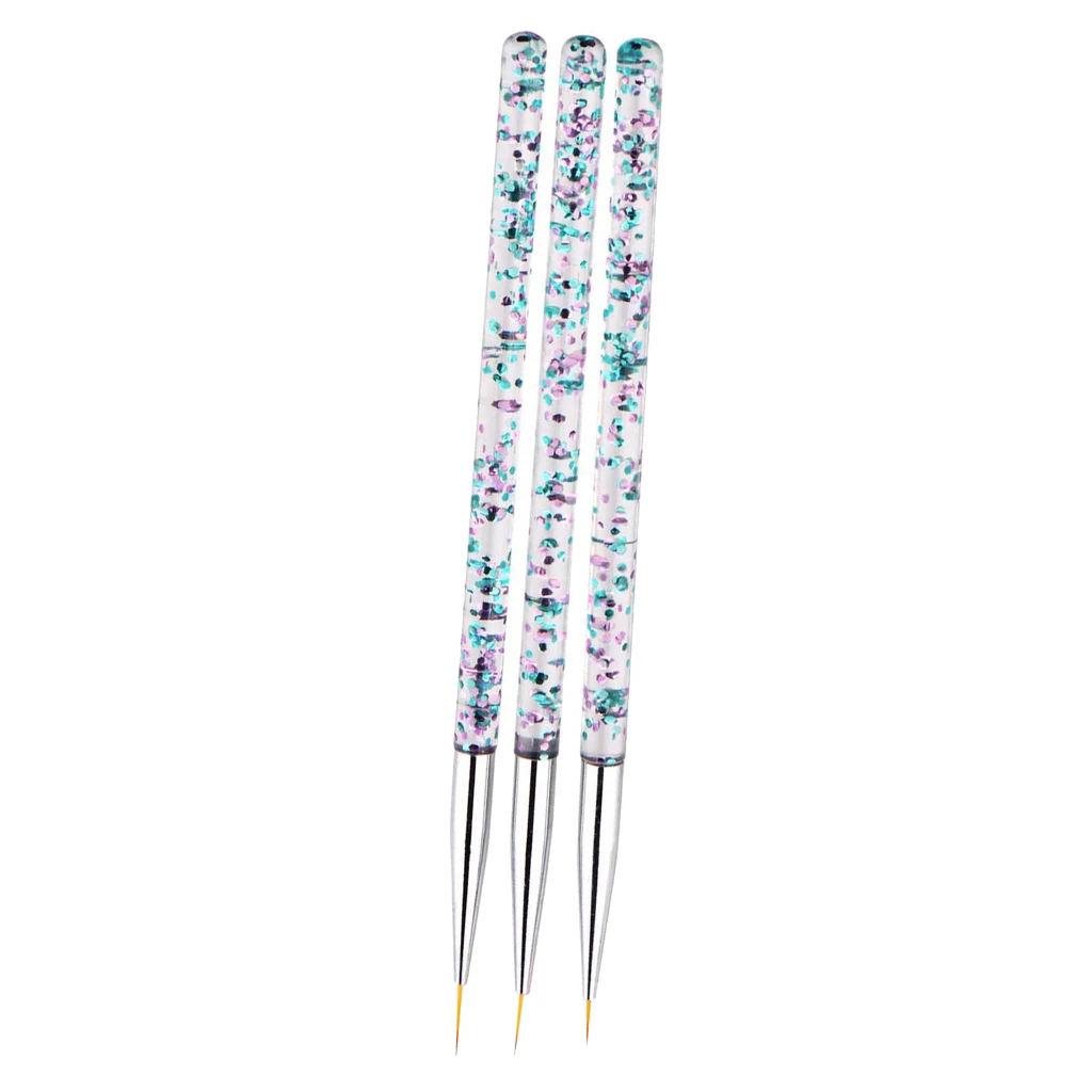 6x 3 Sizes 7/9/11mm Nail Art Brush Set For Thin Lines Fine Drawing Blending