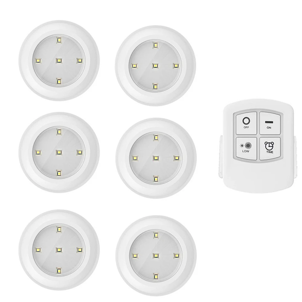 6 lamp and remote Светодиодный светильник под шкафом с регулируемой яркостью, Ночной светильник на батарейках, шайба, светильник s с пультом дистанционного управления для кухонного шкафа - Цвет: 6 lamp and remote