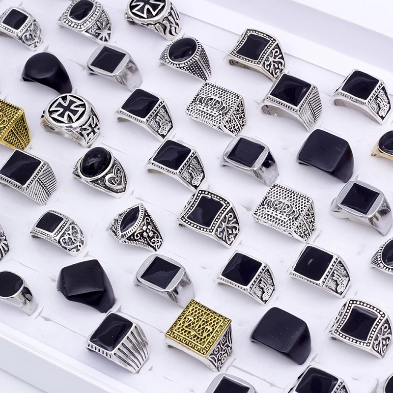 50pcs/lot Square Classic Metal Men Matte Smooth Rings For Women Wholesale Fashion Jewelry Party Gifts