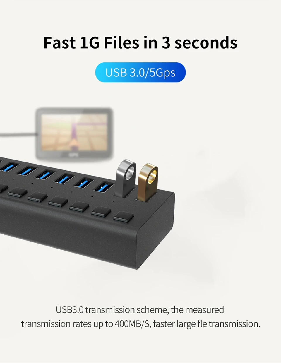 Acasis USB 3,0 концентратор с адаптером питания EU/US/UK 10 портов высокоскоростной USB3.0 концентратор расширитель с переключателем для ПК