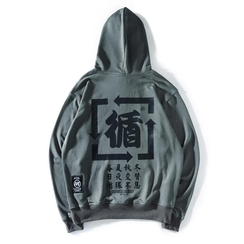 Серый HEYGUYS Новая Осенняя мода Япония Kanji Pringitng пуловер свитшот худи сплошной хлопок Moletom Feminino Inverno M XXL - Цвет: Серый