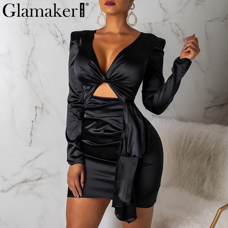 Женское винтажное мини-платье Glamaker черное облегающее платье с треугольным