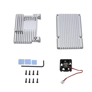 

for Raspberry Pi 4 Aluminum Alloy Case CNC Protective Cover Enclosure with Cooling Fan for RPI 4 Model B(Silver)