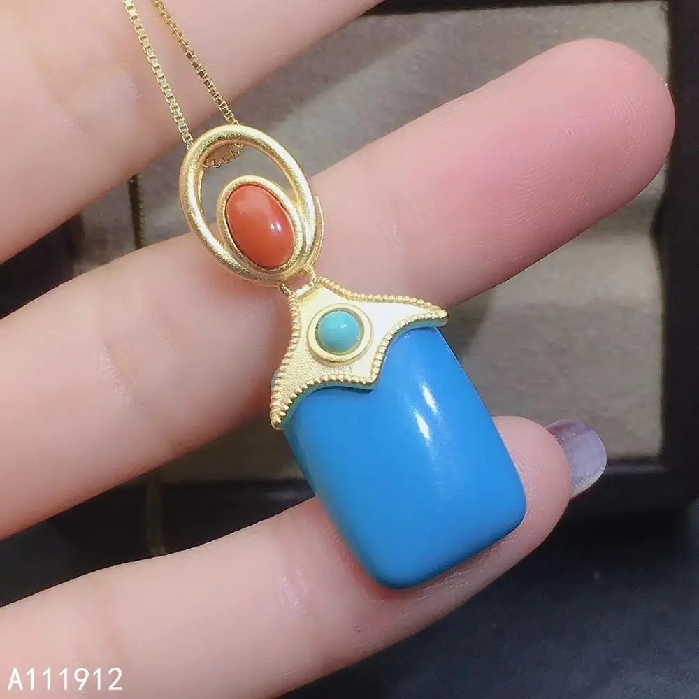 

KJJEAXCMY fine jewelry natural blue Turquoise Agate 925 sterling silver women pendant necklace chain support test luxury
