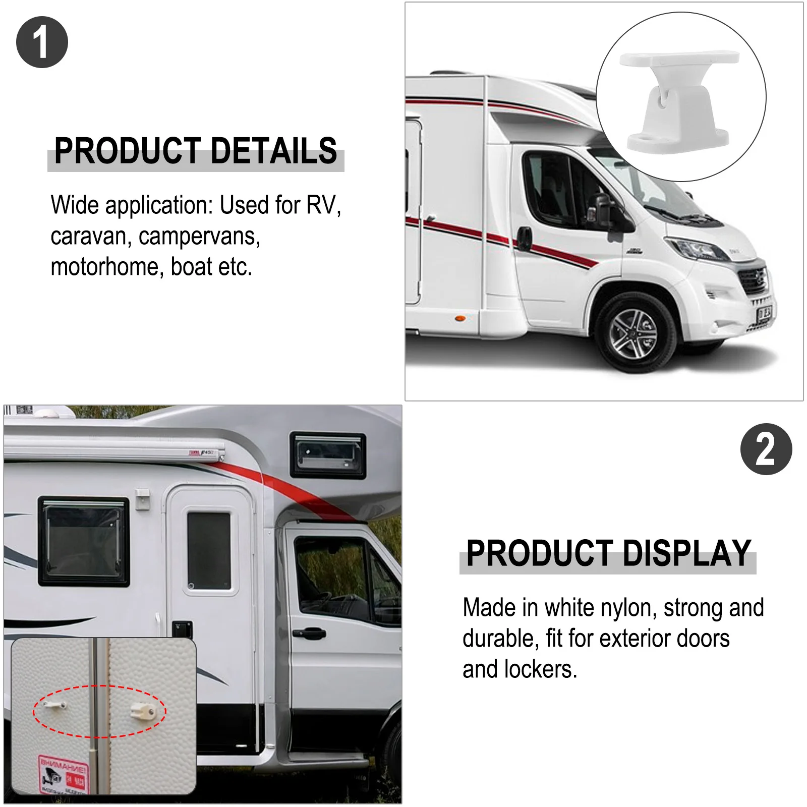 RV Door Retainer Kit RV Baggage Door Catch Compartment Clips Latch Nylon Door Catch Holder Cargo RV Trailer Stop Entry for Caravan Motorhomes
