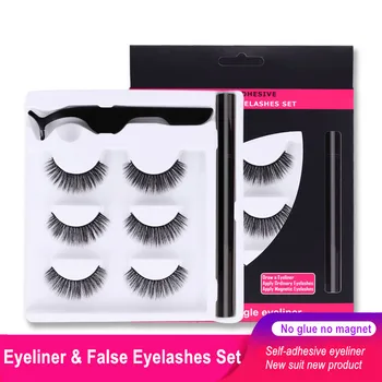 

New Self-adhesive Eyeliner 3 Pairs Fake Eyelashes Set Tweezers Waterproof Quick-drying Adhesive Eyeliner False Lashes 4 Types