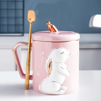 

Cartoon rabbit pattern mug with spoon lid Ceramic Tea Cup Water Drinkware gift box for Valentine's Day