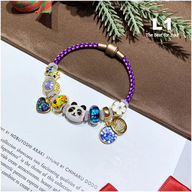 Одинокий с счастливой звездой мультфильм бусины Chamilia Рождественский подарок красочные панды Diy вставить циркон браслет для детей молодой девушки