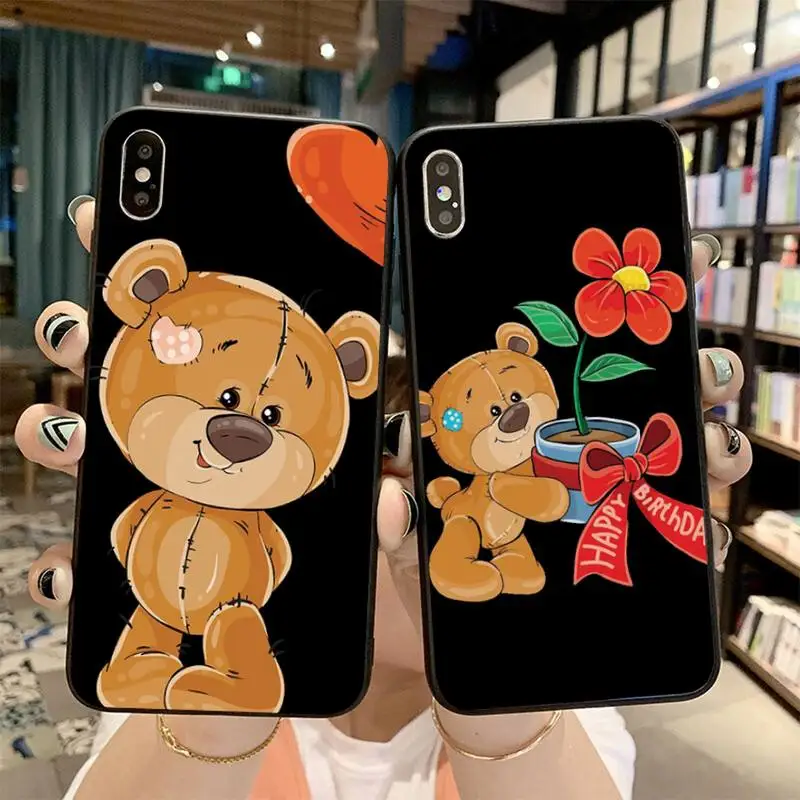Tatty Тедди ТПУ Черный чехол для телефона Корпус iPhone 11 pro XS MAX 8 7 6 6S Plus X 5S SE 2020 XR