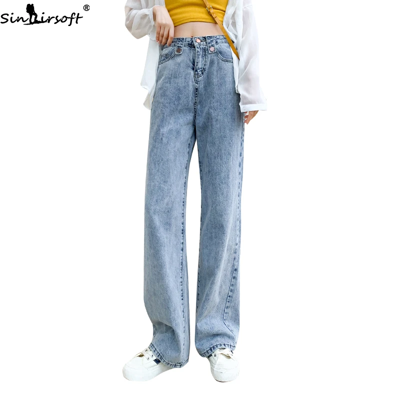 

Women's Spring High Waist Wide Leg Jeans Woman Fashion Loose Thin New Straight Ultra Soft Women Hot Models Denim Pants