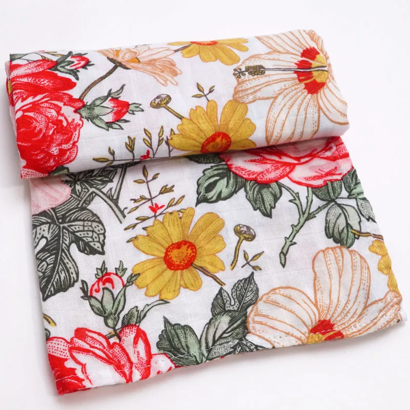 flowers Детское муслиновое одеяло из хлопка, нагрудники для новорожденных, бандана с принтом животных из мультфильмов, платок, пеленка для младенцев, тканевый шарф-полотенце - Цвет: flowers