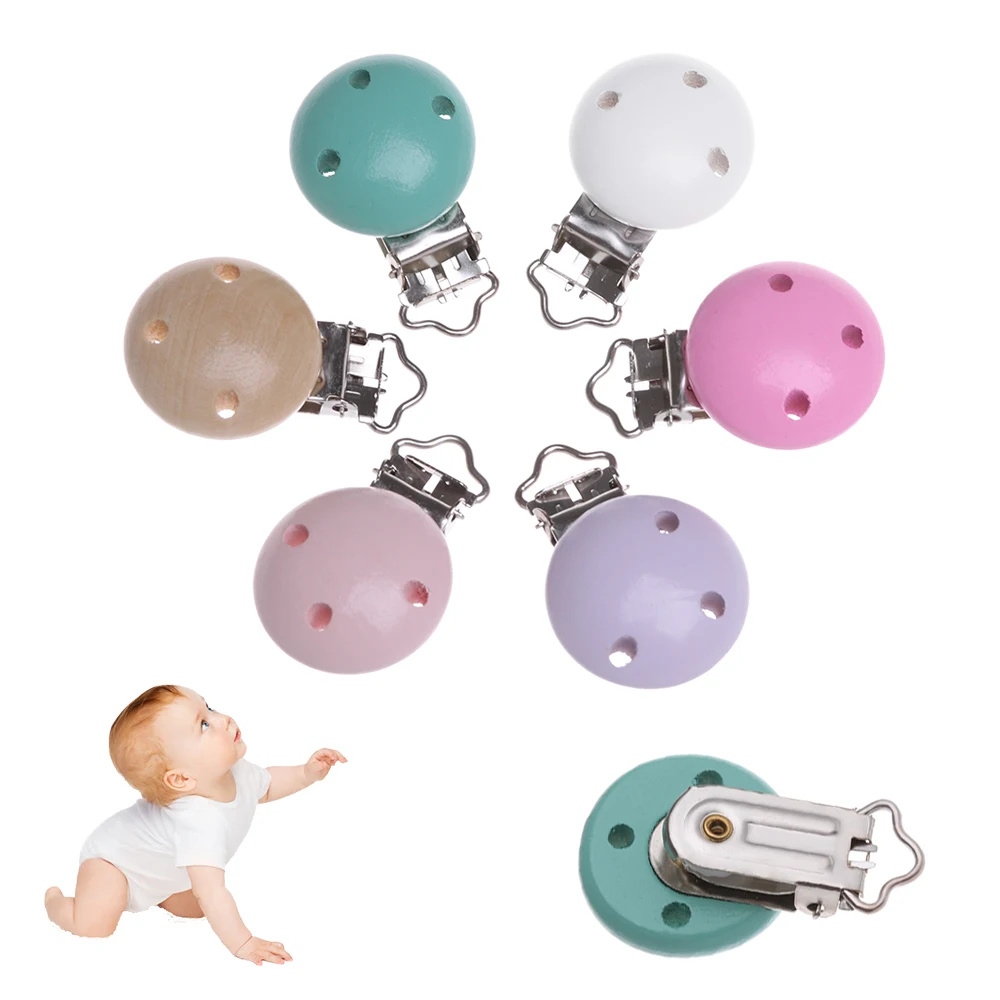 Baby Pacifier-Clip Bead Teething-Accessories Nipple Wooden Silicone Round-Shaped DIY